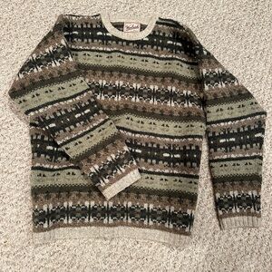 Woolrich Women’s Vintage 90s Green and Brown Patterned Crewneck Sweater